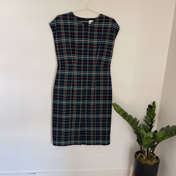 HUGO BOSS Daela Plaid Stretch Cotton Dress Size 10 - Picture 3 of 11